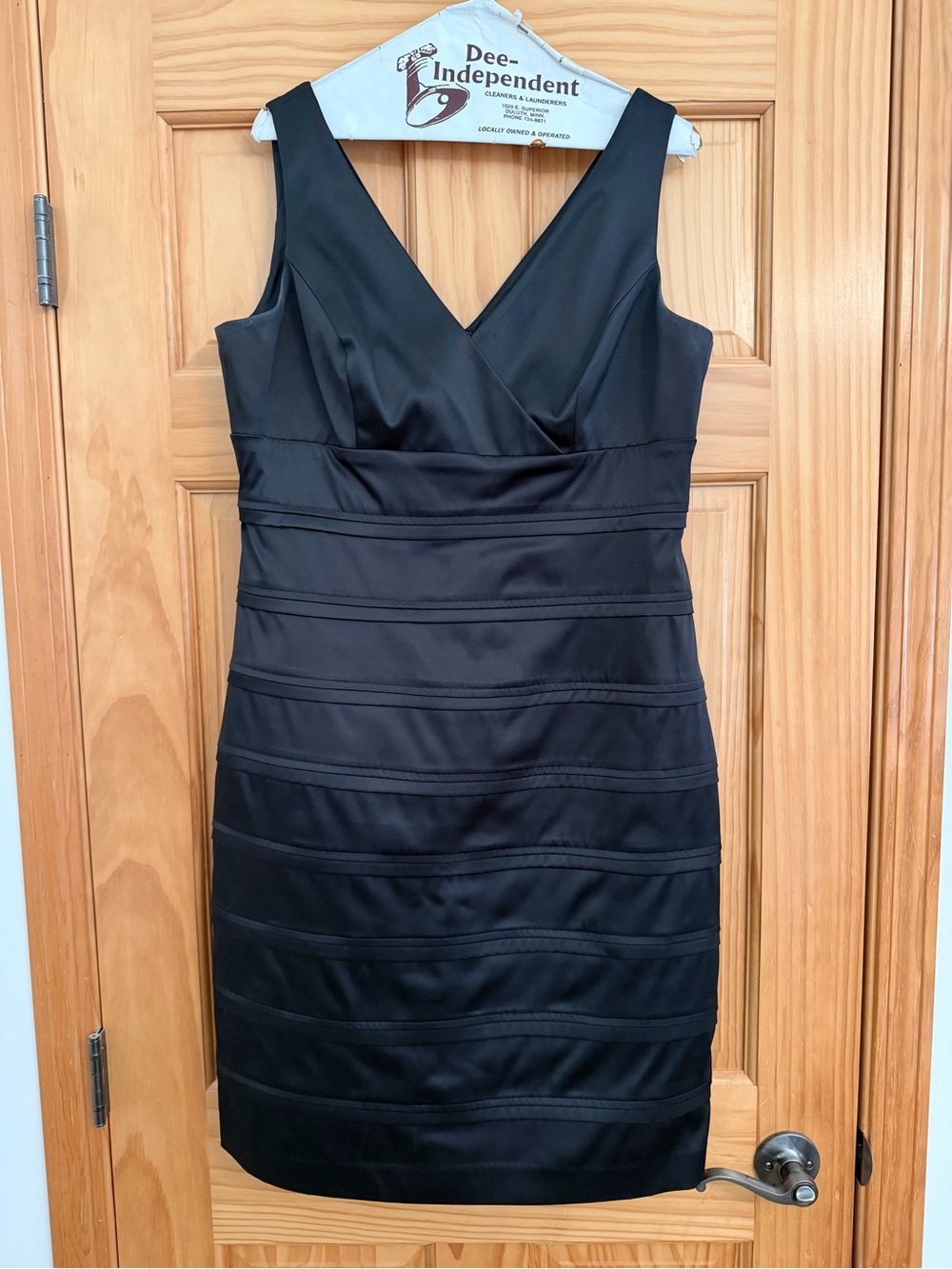 American Living Black V-Neck Satin Midi Dress